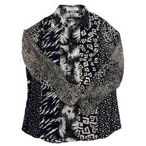 Givenchy - Loose Fit Patchwork Print Silk Shirt in Black & White
